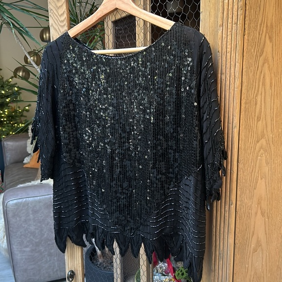 VIntage Swee Lo Sequin Beaded Silk Blouse - Picture 2 of 12